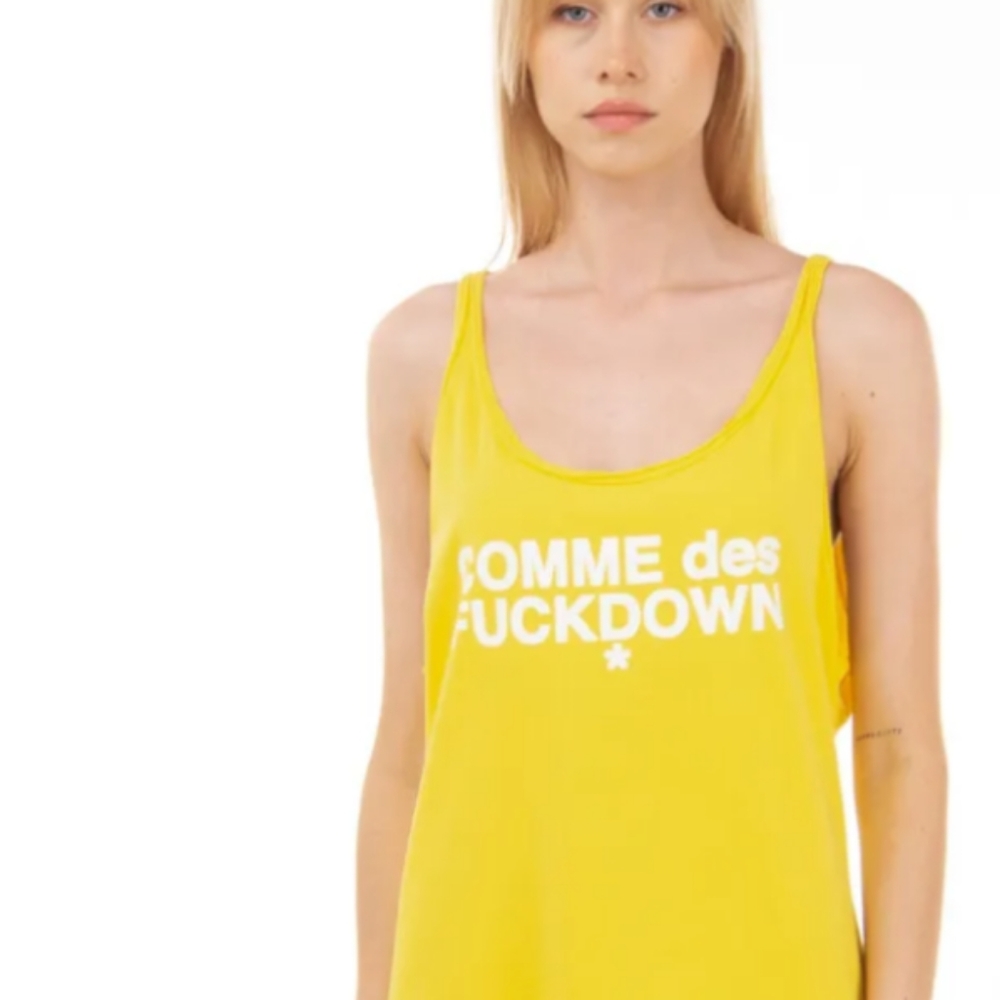Comme Des F*ckdown yellow cotton  jersey tank dress, XL, NWT